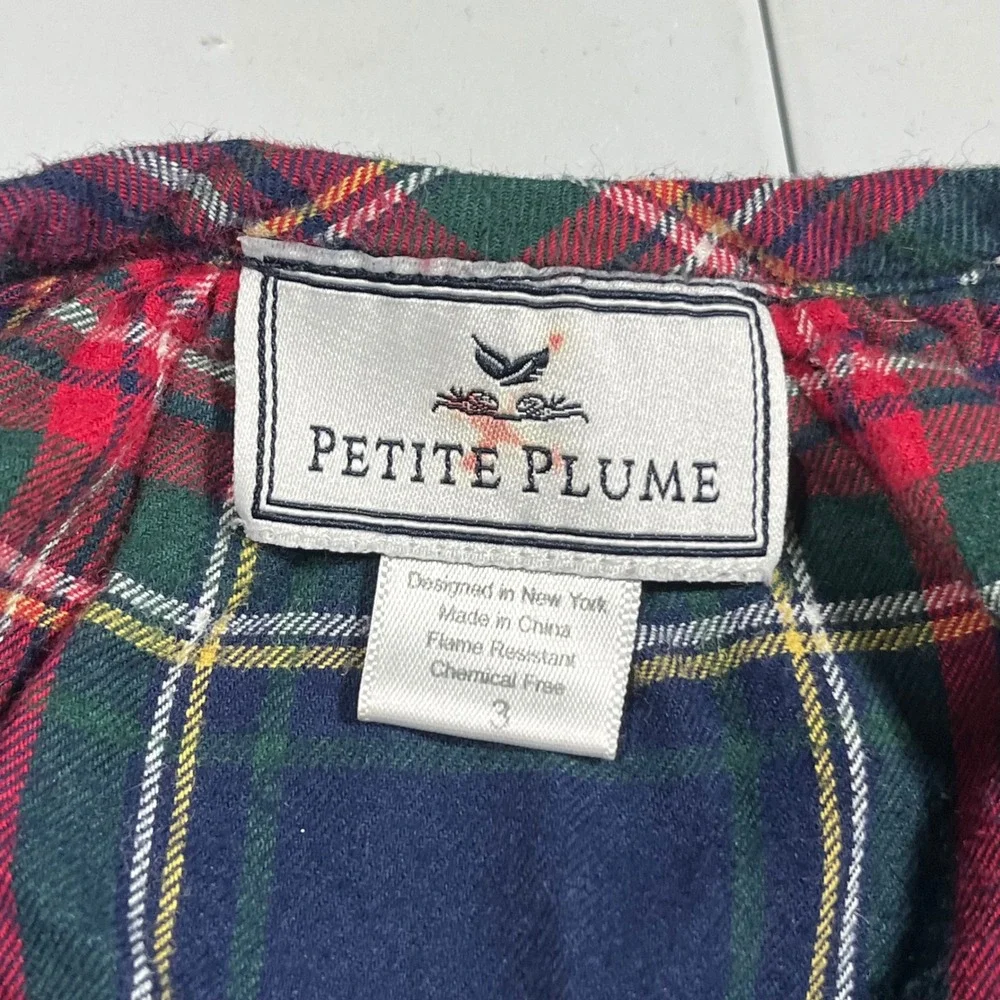 Petite Plume Girls Navy Red Tartan Plaid Flannel Sleep Dress Nightgown Size 3